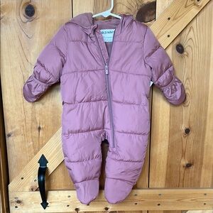 Old Navy Pink Quilted One Piece Snowsuit Baby Girls Size 3-6M